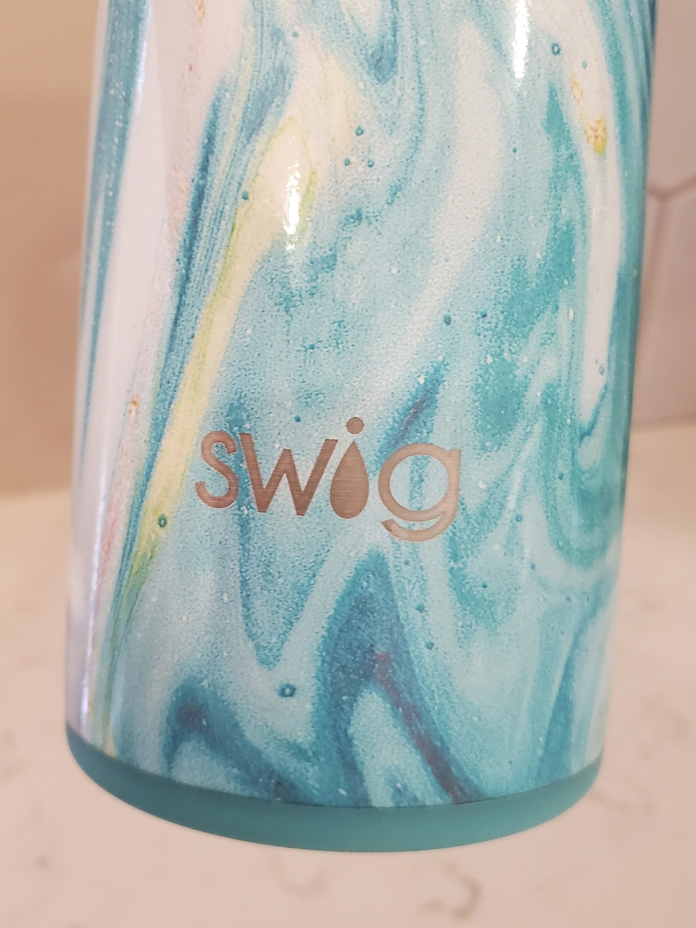 Swig Marble Swirl Stainless Water Bottle - Teal, White, Gold - Picture 5 of 11